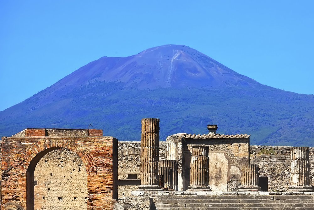 The ruins of the city lie in the shadow of Mount Etna